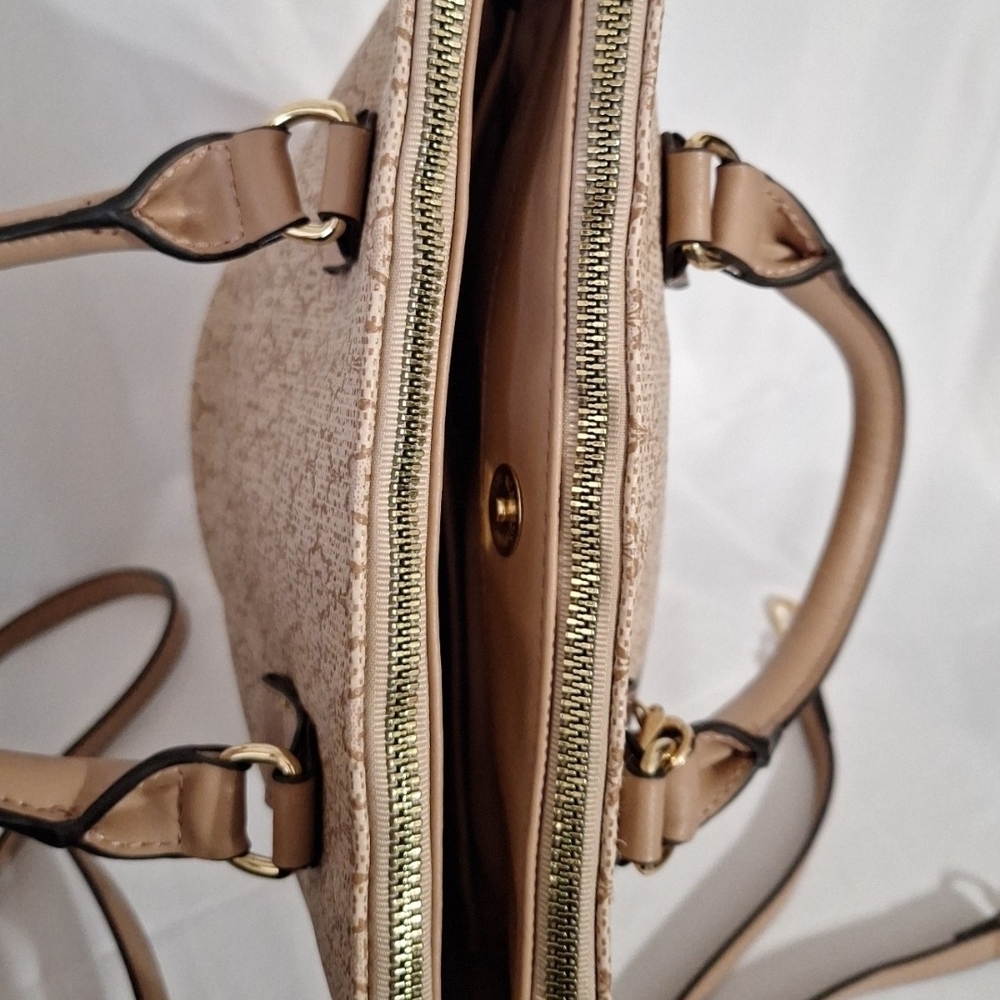 Neutral Monogram Tote Bag with Floral Charm - Picture 5 of 8